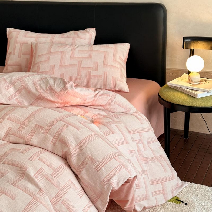 91家纺网 家纺一手货源 找家纺 ab家纺 2024新款A类全棉三层纱提花四件套--奥德赛 奥德赛 粉