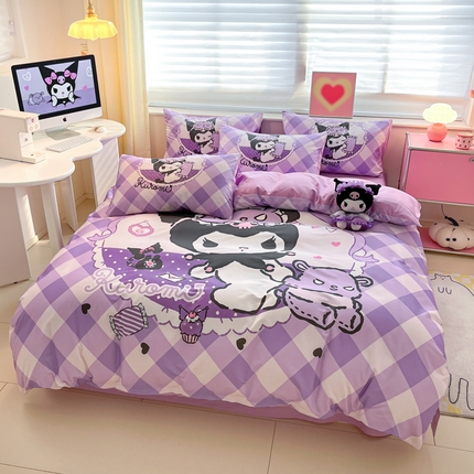 91家纺网 家纺一手货源 找家纺 桃子家居 2024纯棉大版三丽鸥卡通平网印花系列四件套 棉大版-D信封库洛米