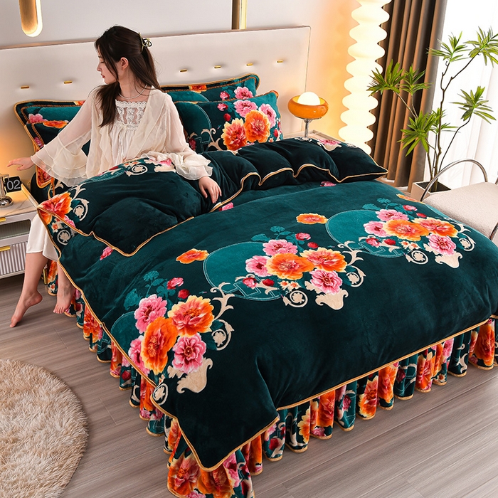 91家纺网 家纺一手货源 找家纺 绒品壹家家纺 2024新款5斤加厚金貂绒四件套 牡丹花开