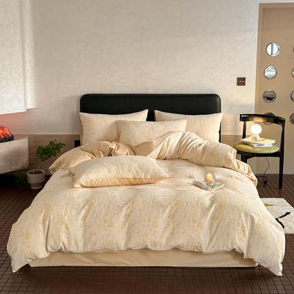 2024新款A类全棉三层纱提花四件套--茵荔 茵荔-浅黄