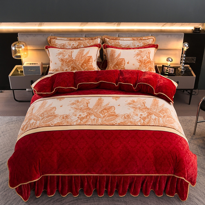 91家纺网 家纺一手货源 找家纺 绒品壹家家纺 2024新款5斤加厚金貂绒四件套 琪花玉树