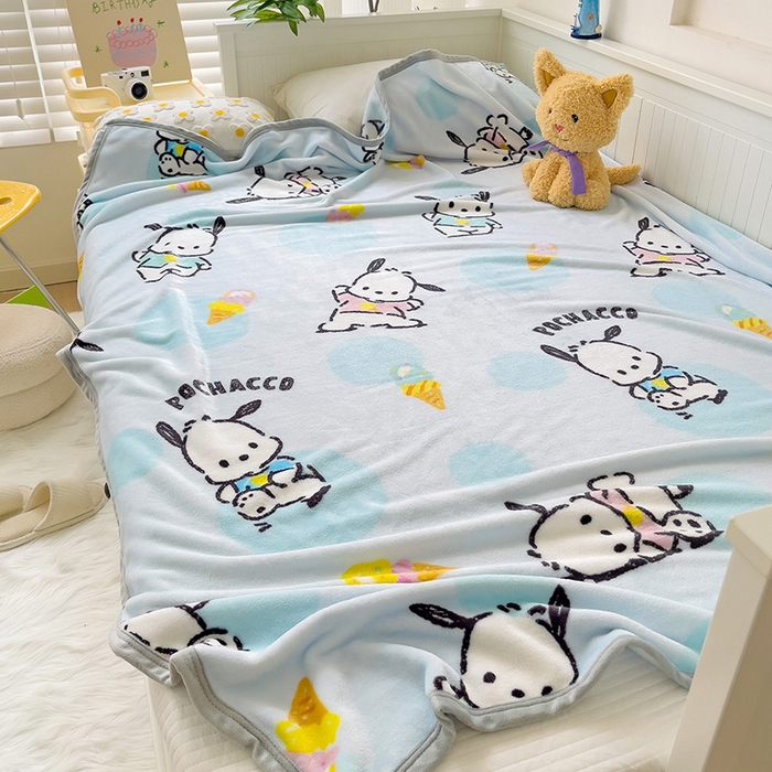 91家纺网 家纺一手货源 找家纺 海岛哥哥 2024新款双面牛奶绒盖毯正版三丽鸥授权系列毛毯 甜筒帕恰狗