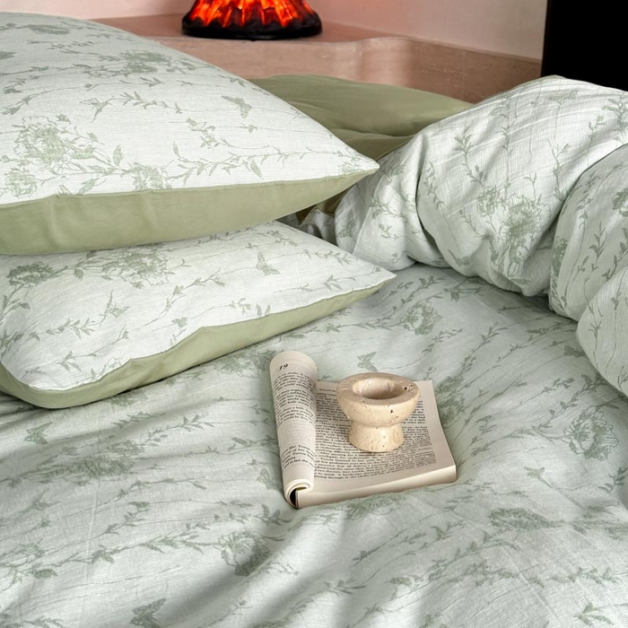 91家纺网 家纺一手货源 找家纺 2024新款A类全棉三层纱提花四件套--茵荔 茵荔-绿