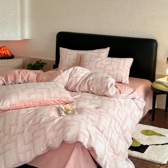 91家纺网 家纺一手货源 找家纺 ab家纺 2024新款A类全棉三层纱提花四件套--奥德赛 奥德赛 粉