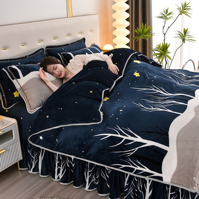 91家纺网 家纺一手货源 找家纺 绒品壹家家纺 2024新款5斤加厚金貂绒四件套 星空森林