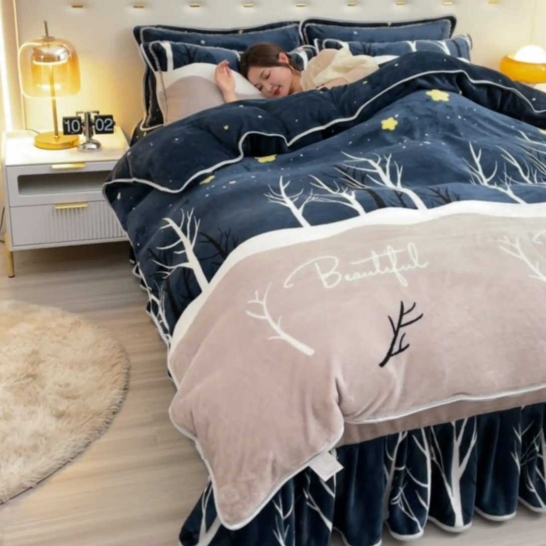 91家纺网 家纺一手货源 找家纺 绒品壹家家纺 2024新款5斤加厚金貂绒四件套 星空森林