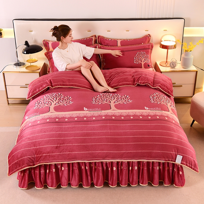 91家纺网 家纺一手货源 找家纺 绒品壹家家纺 2024新款5斤加厚金貂绒四件套 黄金树