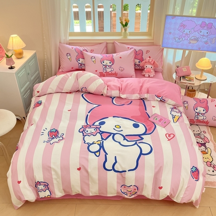 桃子家居 2024纯棉大版三丽鸥卡通平网印花系列四件套 棉大版-D甜甜圈美乐蒂
