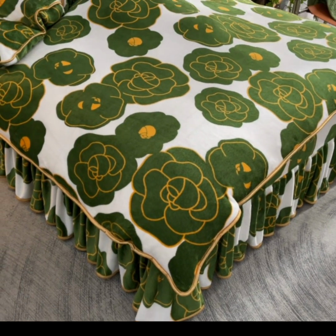 91家纺网 家纺一手货源 找家纺 绒品壹家家纺 2024新款5斤加厚金貂绒四件套 花花绿绿