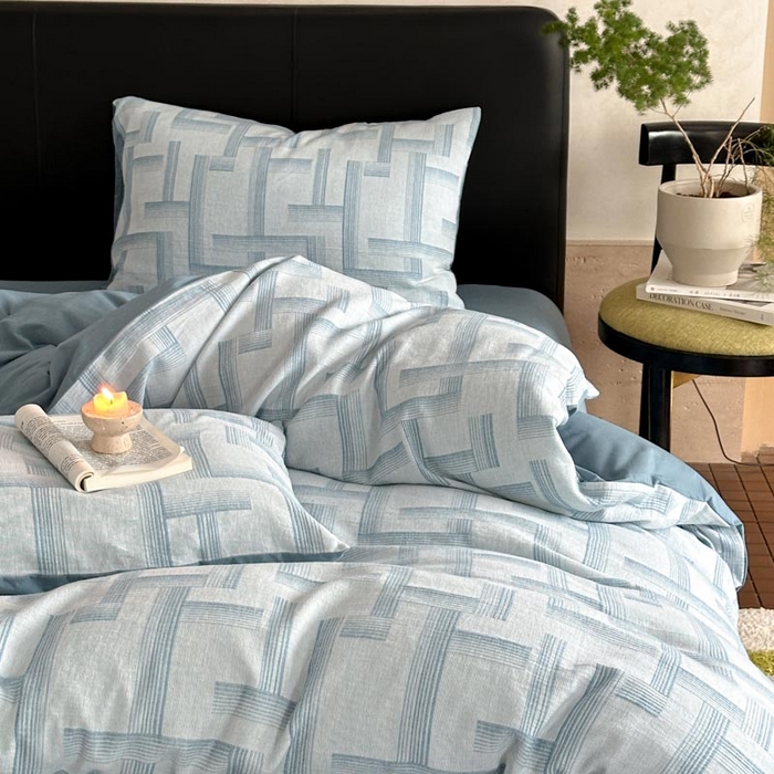 91家纺网 家纺一手货源 找家纺 ab家纺 2024新款A类全棉三层纱提花四件套--奥德赛 奥德赛  浅蓝