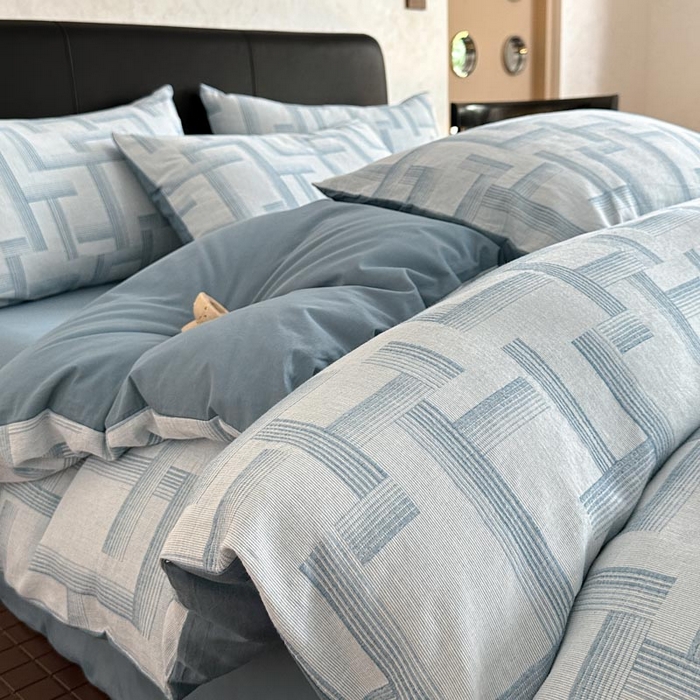 91家纺网 家纺一手货源 找家纺 ab家纺 2024新款A类全棉三层纱提花四件套--奥德赛 奥德赛  浅蓝