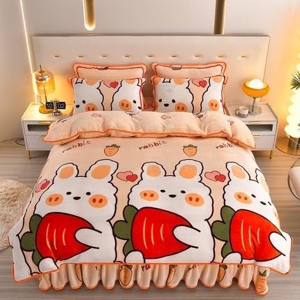 绒品壹家家纺 2024新款5斤加厚金貂绒四件套 钱兔似锦