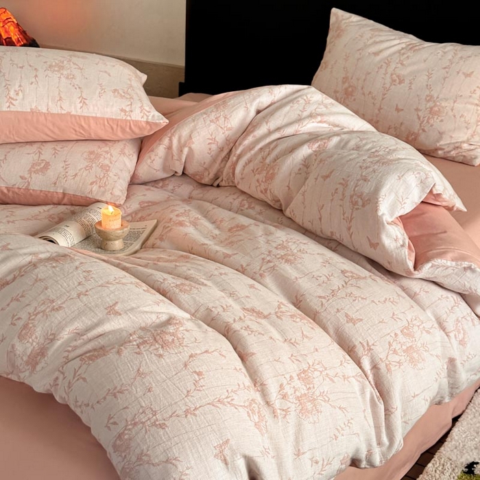 91家纺网 家纺一手货源 找家纺 2024新款A类全棉三层纱提花四件套--茵荔 茵荔-粉