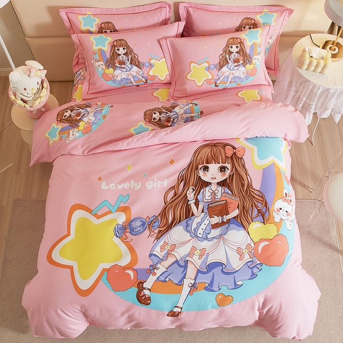 91家纺网 家纺一手货源 找家纺 格里芬家纺 2025新款全棉加厚大版磨毛纯棉磨毛四件套 黛西公主-粉