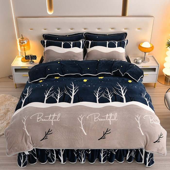 91家纺网 家纺一手货源 找家纺 绒品壹家家纺 2024新款5斤加厚金貂绒四件套 星空森林