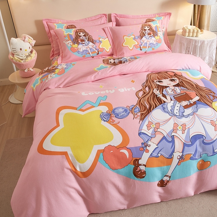 91家纺网 家纺一手货源 找家纺 格里芬家纺 2025新款全棉加厚大版磨毛纯棉磨毛四件套 黛西公主-粉