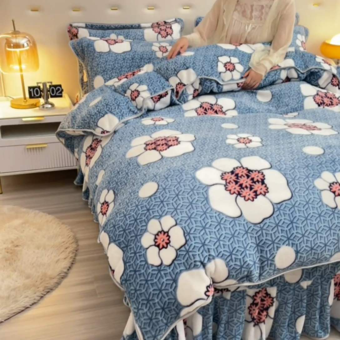 91家纺网 家纺一手货源 找家纺 绒品壹家家纺 2024新款5斤加厚金貂绒四件套 花都