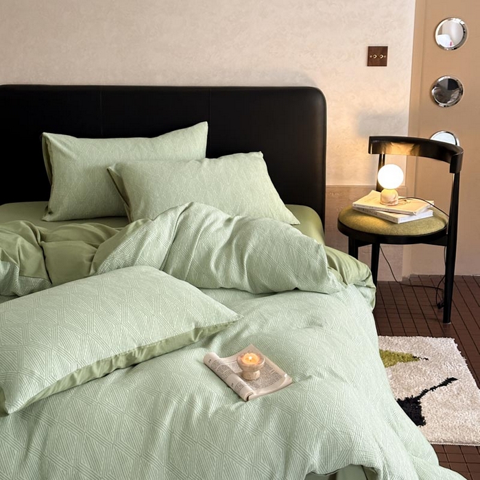 91家纺网 家纺一手货源 找家纺 ab家纺 2024新款A类全棉三层纱提花四件套--凡尔赛 凡尔赛 绿色