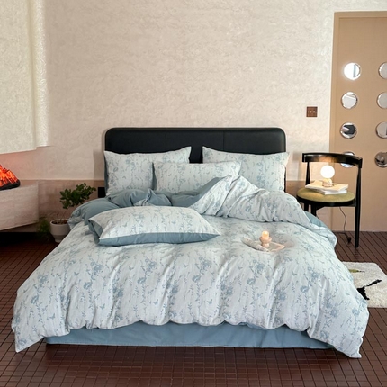 2024新款A类全棉三层纱提花四件套--茵荔 茵荔-浅蓝