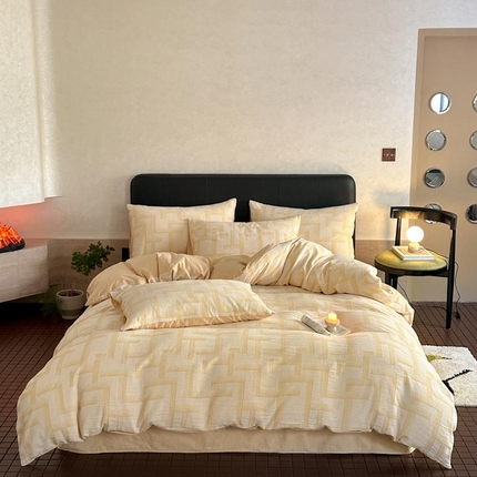 ab家纺 2024新款A类全棉三层纱提花四件套--奥德赛 奥德赛 -浅黄