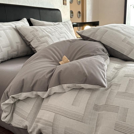 91家纺网 家纺一手货源 找家纺 ab家纺 2024新款A类全棉三层纱提花四件套--奥德赛 奥德赛 -灰