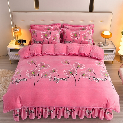 绒品壹家家纺 2024新款5斤加厚金貂绒四件套 蒲公英