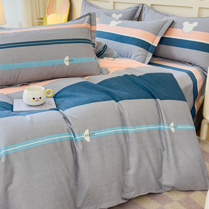 91家纺网 家纺一手货源 找家纺 U品汇 2024新品喷气生态加厚长绒棉纯棉全棉磨毛印花四件套小清新床单床笠直播 个性米奇