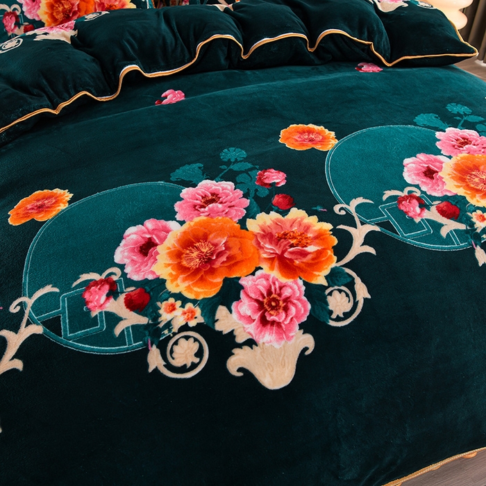 91家纺网 家纺一手货源 找家纺 绒品壹家家纺 2024新款5斤加厚金貂绒四件套 牡丹花开