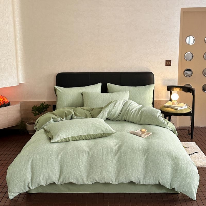 91家纺网 家纺一手货源 找家纺 ab家纺 2024新款A类全棉三层纱提花四件套--凡尔赛 凡尔赛 绿色