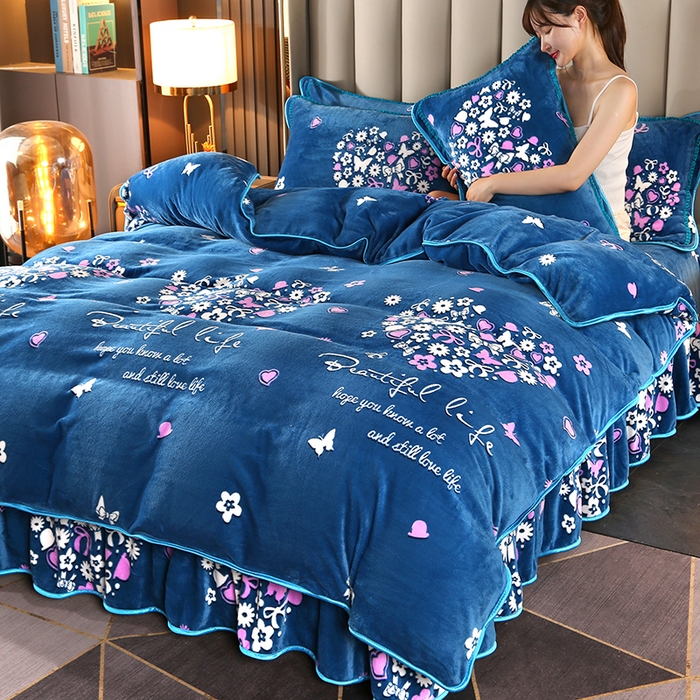 91家纺网 家纺一手货源 找家纺 绒品壹家家纺 2024新款5斤加厚金貂绒四件套 一见倾心 蓝