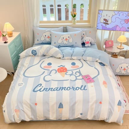 桃子家居 2024纯棉大版三丽鸥卡通平网印花系列四件套 棉大版-D冰淇淋玉桂狗