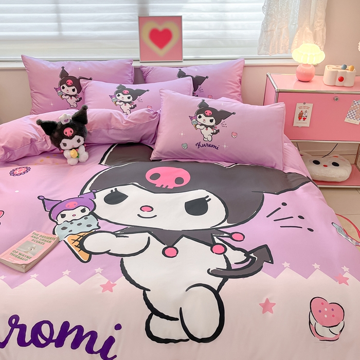 91家纺网 家纺一手货源 找家纺 桃子家居 2024纯棉大版三丽鸥卡通平网印花系列四件套 棉大版-D冰淇淋库洛米