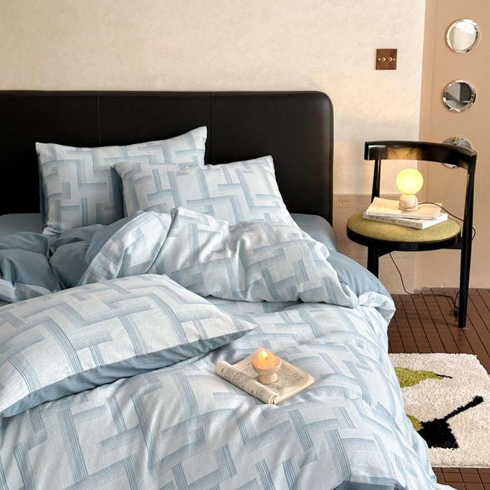 91家纺网 家纺一手货源 找家纺 ab家纺 2024新款A类全棉三层纱提花四件套--奥德赛 奥德赛  浅蓝