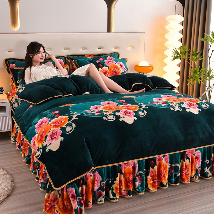 91家纺网 家纺一手货源 找家纺 绒品壹家家纺 2024新款5斤加厚金貂绒四件套 牡丹花开