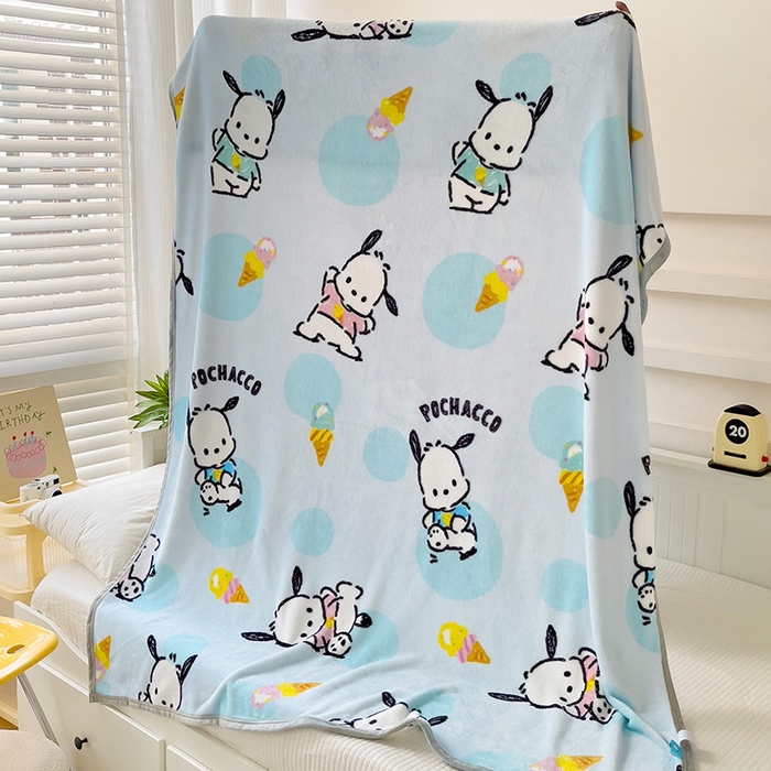 91家纺网 家纺一手货源 找家纺 海岛哥哥 2024新款双面牛奶绒盖毯正版三丽鸥授权系列毛毯 甜筒帕恰狗