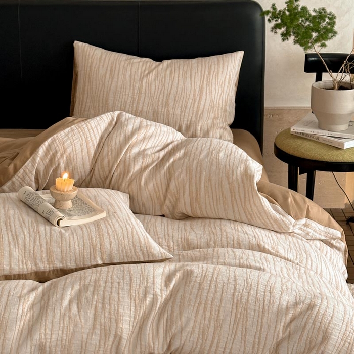 91家纺网 家纺一手货源 找家纺 ab家纺 2024新款A类全棉三层纱提花四件套--米亚 米亚  米咖