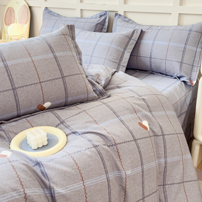 91家纺网 家纺一手货源 找家纺 U品汇 2024新品喷气生态加厚长绒棉纯棉全棉磨毛印花四件套小清新床单床笠直播 心相印-灰