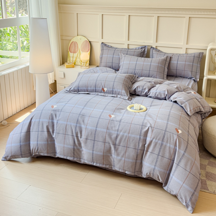 91家纺网 家纺一手货源 找家纺 U品汇 2024新品喷气生态加厚长绒棉纯棉全棉磨毛印花四件套小清新床单床笠直播 心相印-灰