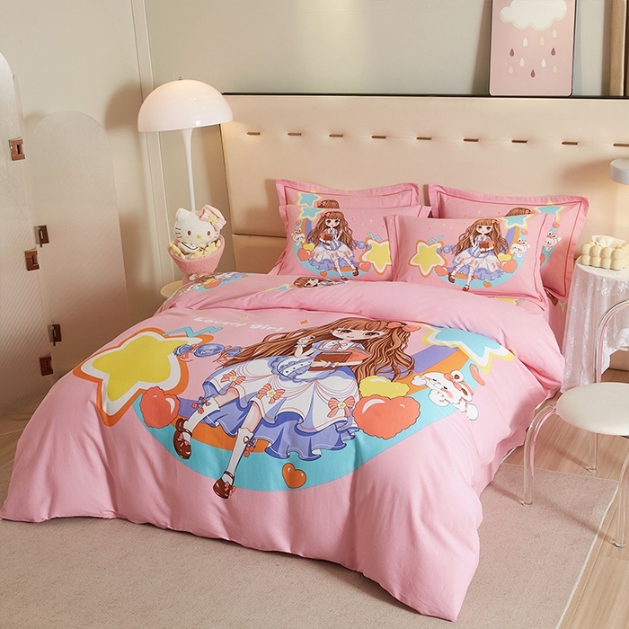 91家纺网 家纺一手货源 找家纺 格里芬家纺 2025新款全棉加厚大版磨毛纯棉磨毛四件套 黛西公主-粉