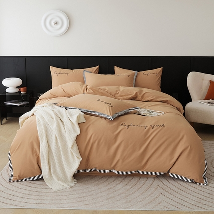 91家纺网 家纺一手货源 找家纺 EH家居 2024新款全棉磨毛绣花西海岸风四件套 西海岸-奶咖