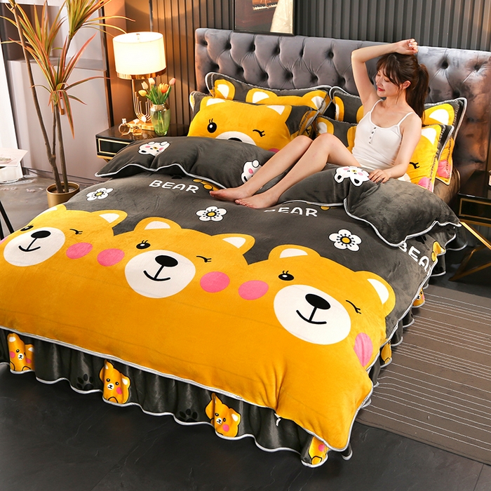 91家纺网 家纺一手货源 找家纺 绒品壹家家纺 2024新款5斤加厚金貂绒四件套 萌萌熊