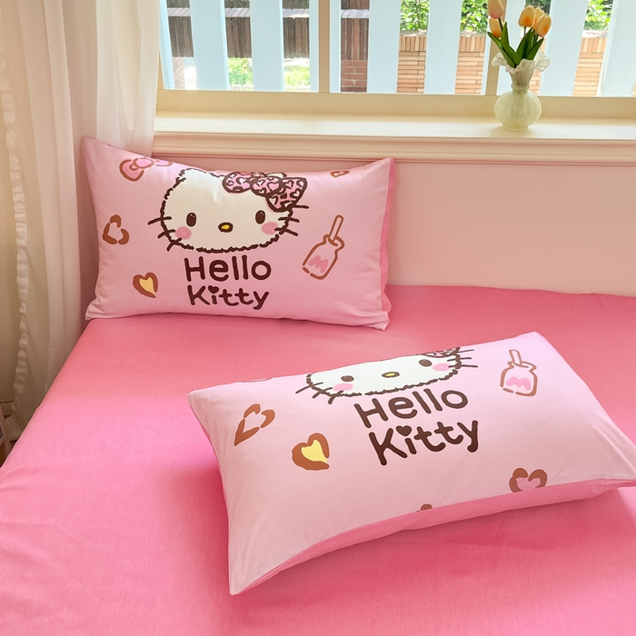 91家纺网 家纺一手货源 找家纺 桃子家居 2024纯棉大版三丽鸥卡通平网印花系列四件套 棉大版-D豹纹kt