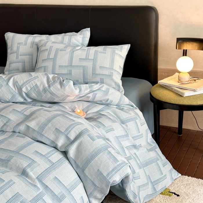 91家纺网 家纺一手货源 找家纺 ab家纺 2024新款A类全棉三层纱提花四件套--奥德赛 奥德赛  浅蓝