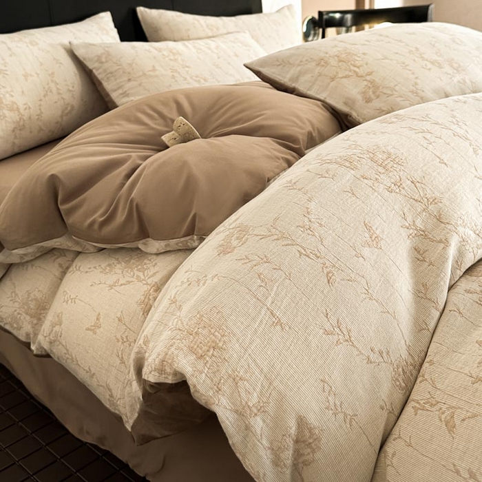 91家纺网 家纺一手货源 找家纺 2024新款A类全棉三层纱提花四件套--茵荔 茵荔-米咖