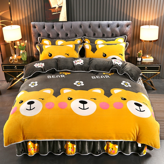 91家纺网 家纺一手货源 找家纺 绒品壹家家纺 2024新款5斤加厚金貂绒四件套 萌萌熊