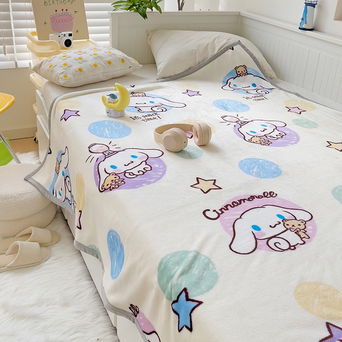 91家纺网 家纺一手货源 找家纺 海岛哥哥 2024新款双面牛奶绒盖毯正版三丽鸥授权系列毛毯 彩色涂鸦玉桂狗