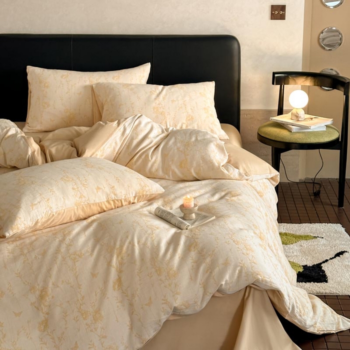 91家纺网 家纺一手货源 找家纺 2024新款A类全棉三层纱提花四件套--茵荔 茵荔-浅黄