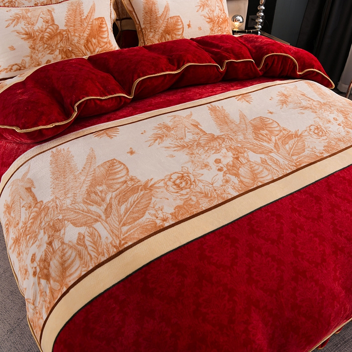 91家纺网 家纺一手货源 找家纺 绒品壹家家纺 2024新款5斤加厚金貂绒四件套 琪花玉树