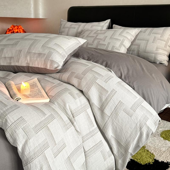 91家纺网 家纺一手货源 找家纺 ab家纺 2024新款A类全棉三层纱提花四件套--奥德赛 奥德赛 -灰