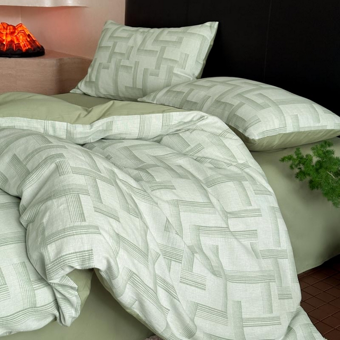 91家纺网 家纺一手货源 找家纺 ab家纺 2024新款A类全棉三层纱提花四件套--奥德赛 奥德赛-绿色